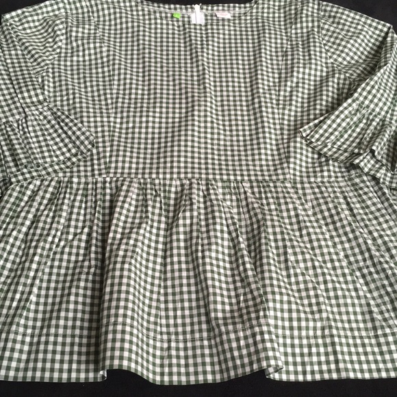 Green and White Plaid Checkered Smock Shirt - Picture 5 of 15